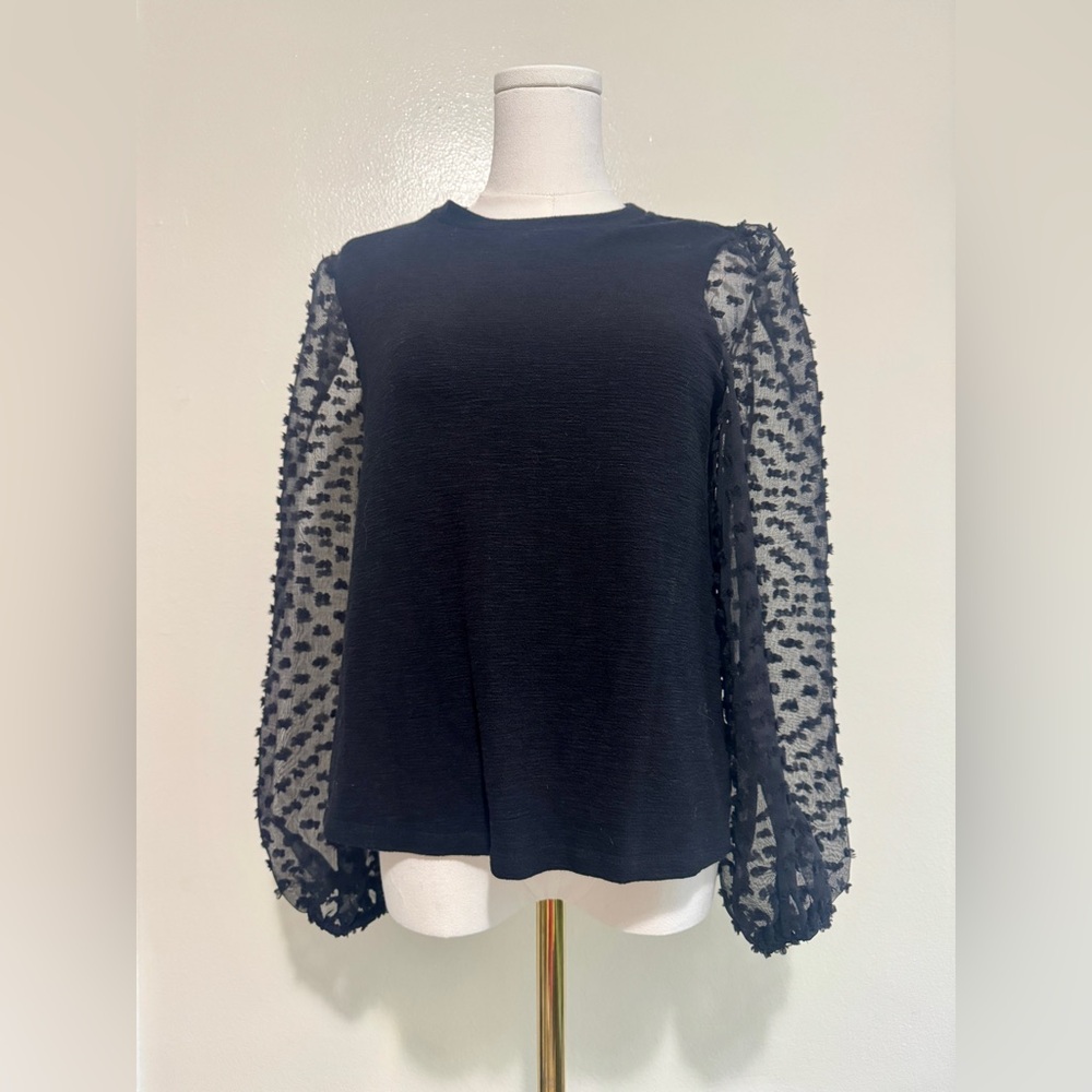 Maeve Black Blouse with Sheer Sleeves